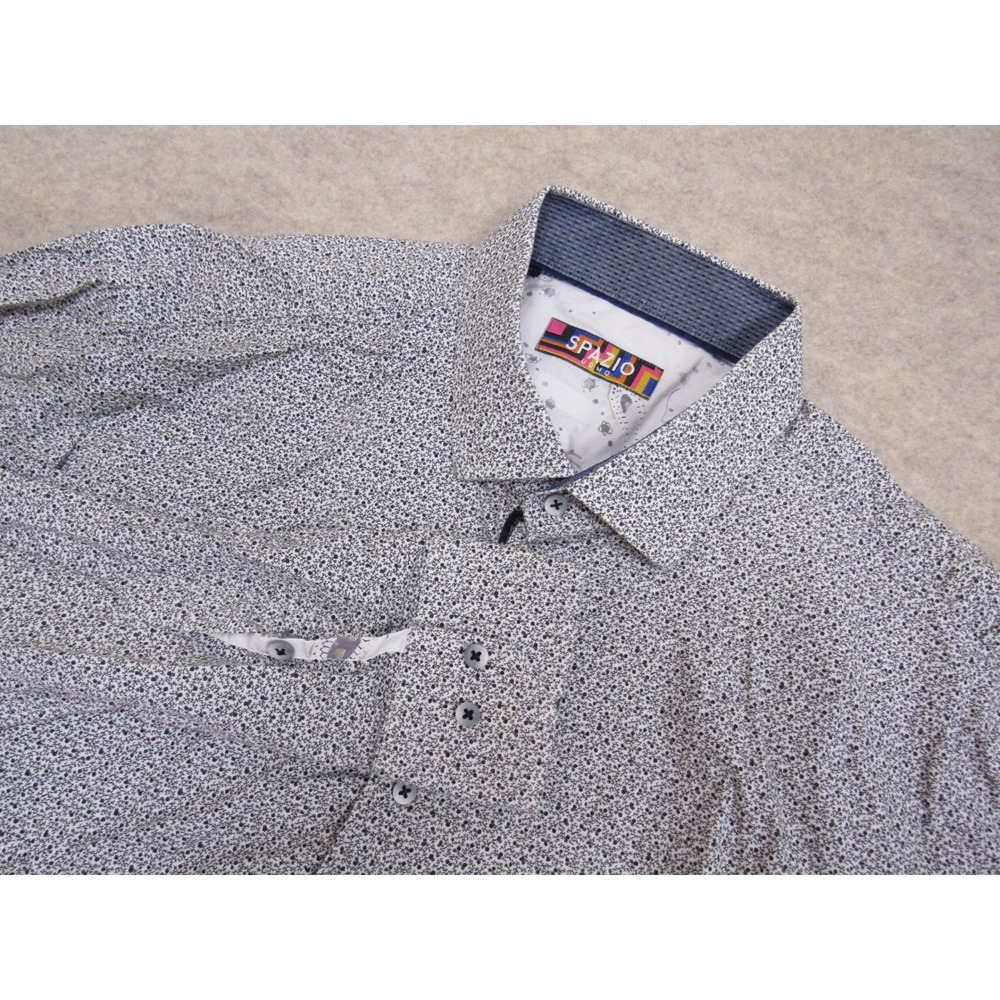 Spazio Uomo Mens XL Button Down Shirt Black White Micro Floral Stretch Cotton
